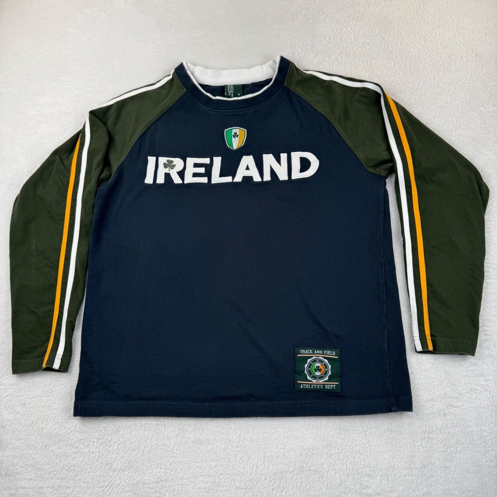 Retro Irish Long Sleeve T-Shirt Mens Medium Navy Green Ireland Raglan Athletic